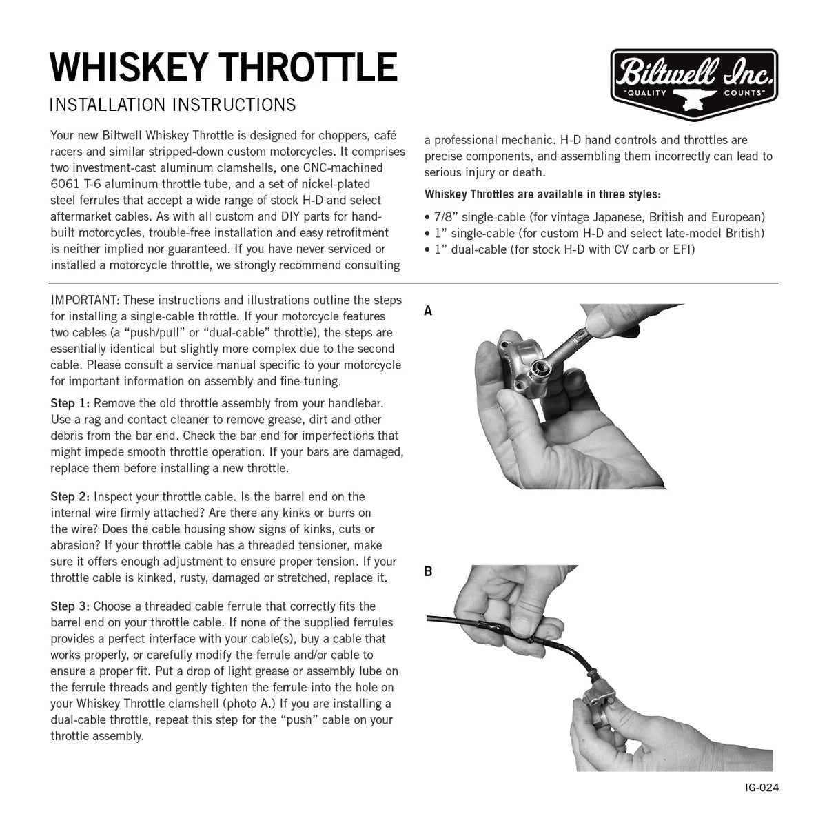 Biltwell Whiskey Throttle - 1” Single Cable - Polished